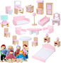 Sumind 30 Pcs Wooden Dollhouse Furniture Dollhouse Family Set of 8 Mini People Figures Dollhouse Accessories for Miniature Imaginative Play Toy