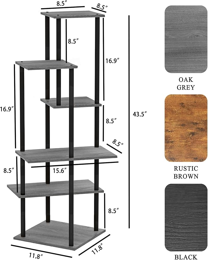 Plant Stand Indoor 6-Tier Metal Wood Plant Shelf for Multiple Flower Pots Corner Tall Flower Holders for Living Room Balcony Bedroom, Oak Grey