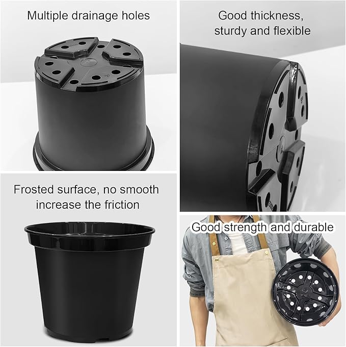 3 Gallon Nursery Pots, 10 Inch Thickened Plant Pots with Drainage Holes, Plastic Round Planter for Outdoor Indoor Plants (12-Pack, Black)