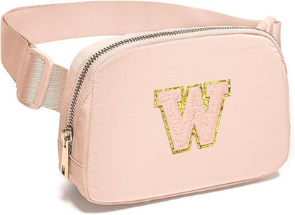 Gitus Gifts for 8 9 10 11 12 Year Old Girls Belt Bag Fanny Pack Crossbody Bags with Initial Letter Patch Cute Stuff Birthday Gifts for Teen Girls Women Personalized Trend Stuff (Coral Pink-W)