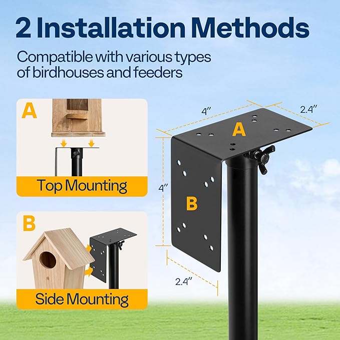 VIVOHOME 92 Inch Bird Feeder Pole with Squirrel Baffle and 4 Hooks, Outdoor Bird House Pole Mount Kit with 5 Prong, Heavy Duty Adjustable Bird Feeder Stand