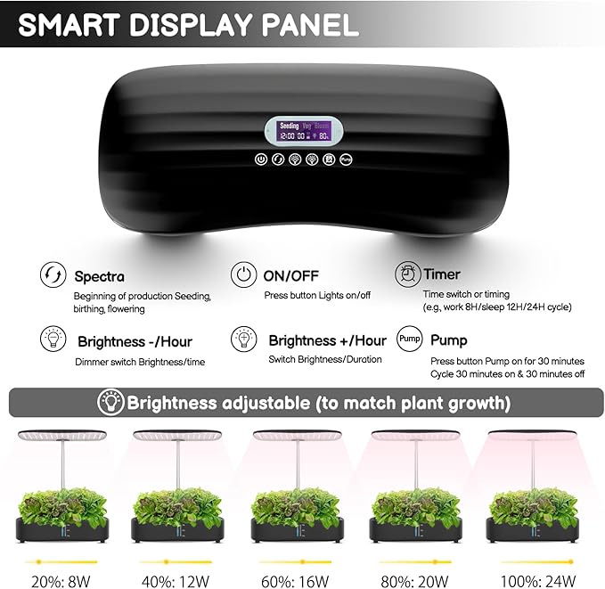 Hydroponics Growing System Kit 12Pods, Birthday Gifts for Mom Women, Herb Garden Indoor with LED Grow Light for Home, Adjustable Height Up to 17", 12Pods,Auto-Timer (Black)