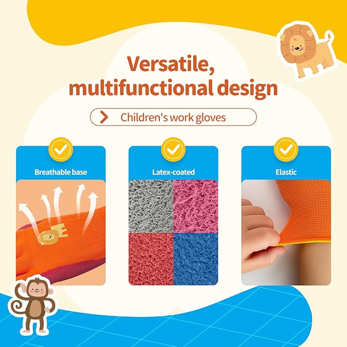 MIG4U Kids Gardening Gloves 3 Pairs, Rubber Coated Yard Work Gloves Waterproof Durable for Boys and Girls