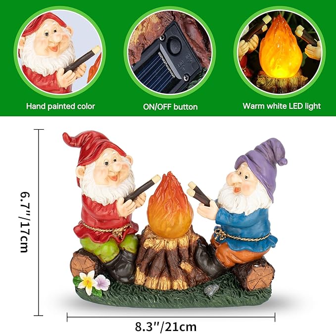 mopha Solar Garden Gnomes Statues Outdoor Christmas Flame Lights Decor, Resin Gifts Figurines Outside Decoration Ornaments Clearance Gardening Decoration