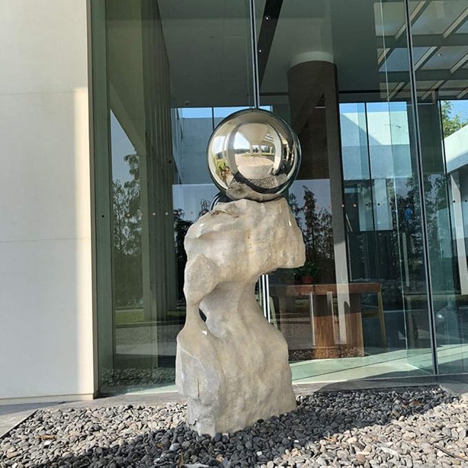 30 cm/12 inch Diameter Gazing Globe Mirror Ball,Silver Stainless Steel Polished Reflective Smooth Garden Sphere,Colorful and Shiny Addition to Any Garden or Home