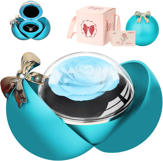 Preserved Red Real Rose-Eternal Flowers Rose Gifts for Mom Grandma Wife Girlfriend on Mothers Day Birthday Valentines Christmas Anniversary Romantic Gifts for Her with I Love You Romantic Gift (Blue)