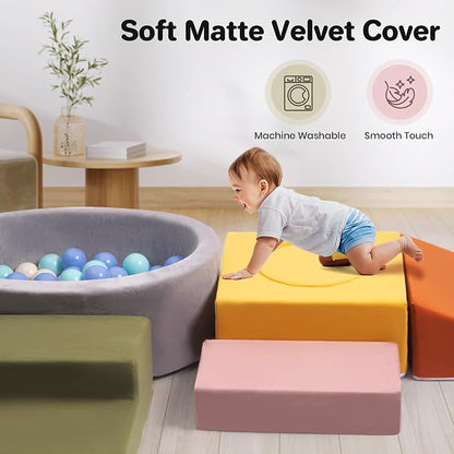 6-Piece Foam Climbing Blocks for Toddlers, Climb and Crawl Soft Play Set, Machine Washable Cover, Indoor Activity Play Structure, Climbing Toys for Toddlers 1-3 (Multi-Color, w/Ball Pit)