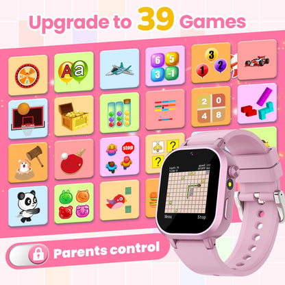 Waterproof Smart Watch for Kids Girls Ages 5-12 with 39 Games, HD Camera, Video, Music, Habit Tracking, Alarm, Pedometer, Kids Smart Watch Chrismars Birthday Gift for Girls Age 5 6 7 8(Pink)