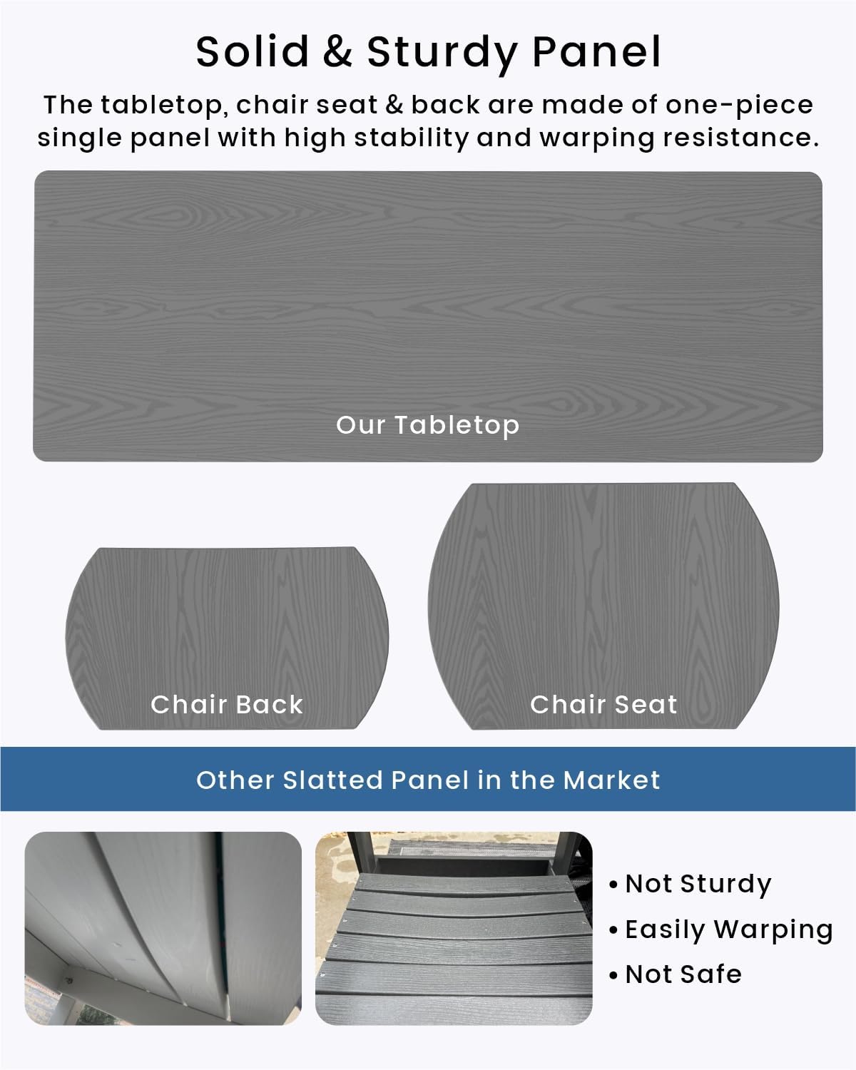 3-Piece Outdoor Patio Bar Table and Chairs Set, All-Weather HDPE High Top Table with 2 Armless Bar Stools, HDPE Bar Furniture Set for Outside, Poolside, Backyard, Garden (Grey)