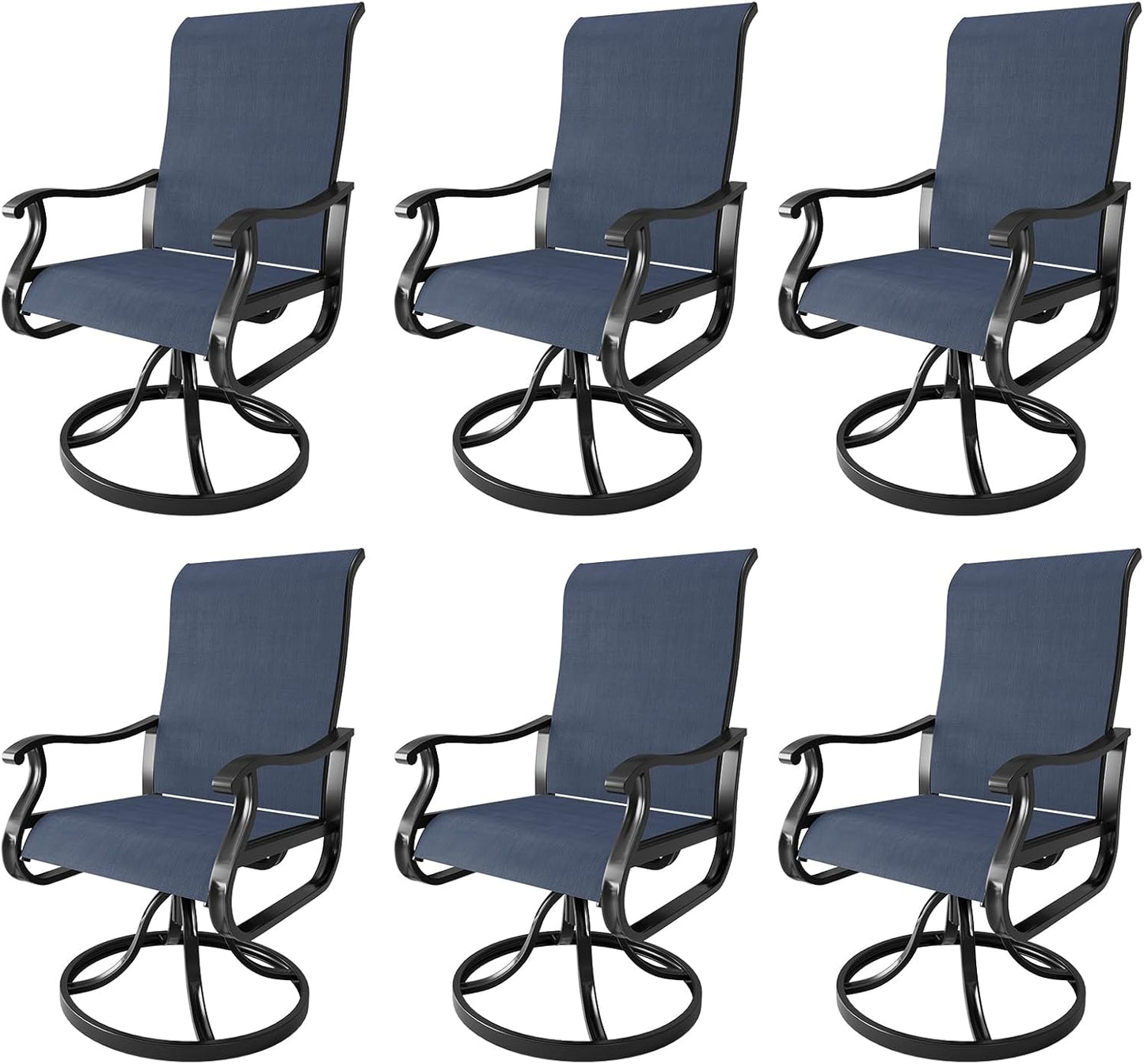 Amopatio Patio Swivel Chairs Set of 6, Outdoor Swivel Rocker Dining Chairs with All Weather Textilene High Back & Metal Frame, for Backyard Deck Lawn Garden, Navy Blue