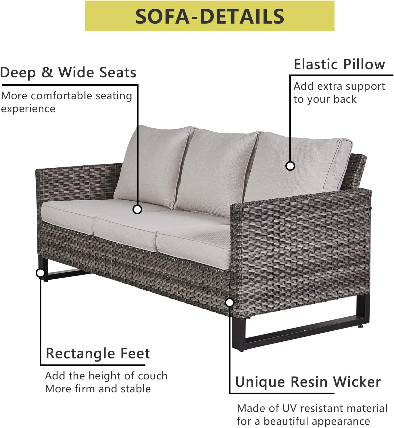 HUMMUH 5 Piece Patio Furniture Set All Weather Wicker Outdoor Sectional Sofa,High Back Patio Chairs and Ottomans for Porch,Garden,Backyard