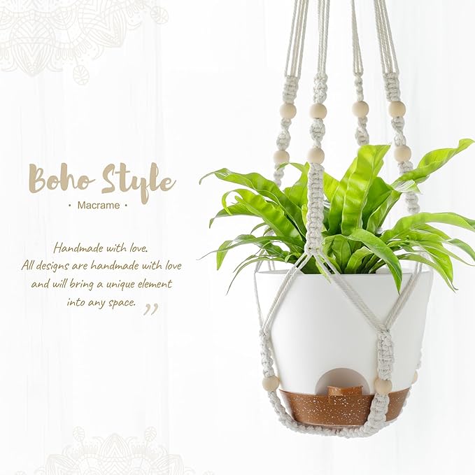 Mkono Hanging Planters, Macrame Plant Hangers with Self Watering Plant Pots Indoor Set of 3 Hanging Baskets Flower Pot Holders with Hooks No Tassels 3 Different Size for Boho Home Decor