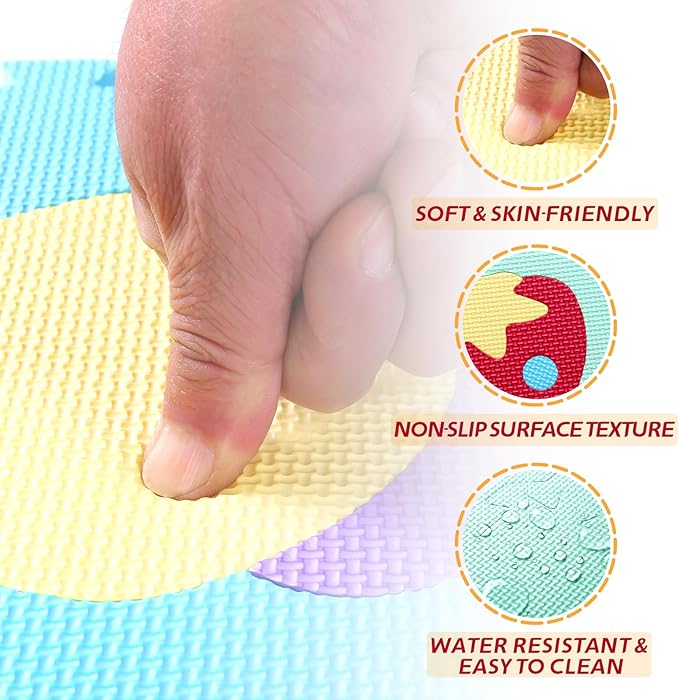 Coolcandy Baby Play Mat Without Fence, 9Pcs Interlocking Puzzle Floor Mat, 0.4" Thick Non-Toxic EVA Foam Play Mat, for Infants & Toddlers 3-36 Months, Soft Puzzle Tiles for Play Areas