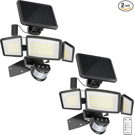 Ensenior 1800LM Solar Flood Lights Outdoor, Motion Sensor Outdoor Light 6500K, IP65 Waterproof, Separate Solar Panel, Solar Security Light with 5 Sensor Modes and 3 Adjustable Head for Yard (Black)