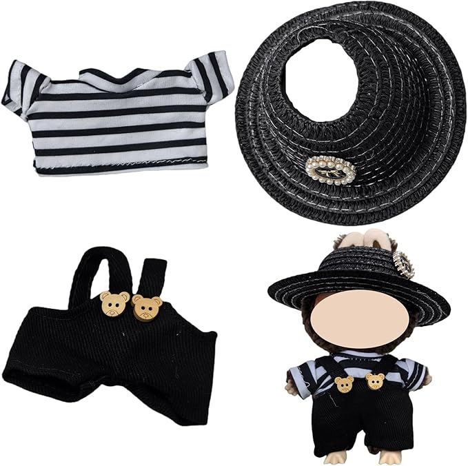 Clothes Set Compatible with 17cm Doll,Big Hat and Overalls Set for 15cm Accessories Suit, Cute Clothes for dolles Dress up Unique Style
