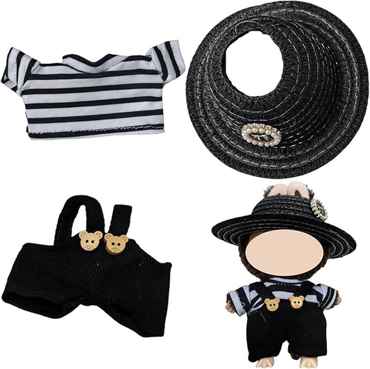 Clothes Set Compatible with 17cm Doll,Big Hat and Overalls Set for 15cm Accessories Suit, Cute Clothes for dolles Dress up Unique Style