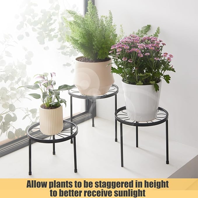 Plant Stand,5 Pack Heavy Duty Flower Pot Stands,Metal Decoration Racks,Round Plant Shelf for Planter Outdoor and indoor (Black)