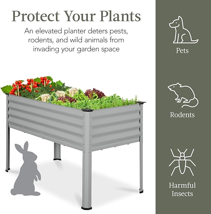 Best Choice Products 48x24x30in Galvanized Raised Garden Bed, Metal Elevated Planter Box, Vegetable Garden for Backyard, Patio, Balcony - Moonlight Gray