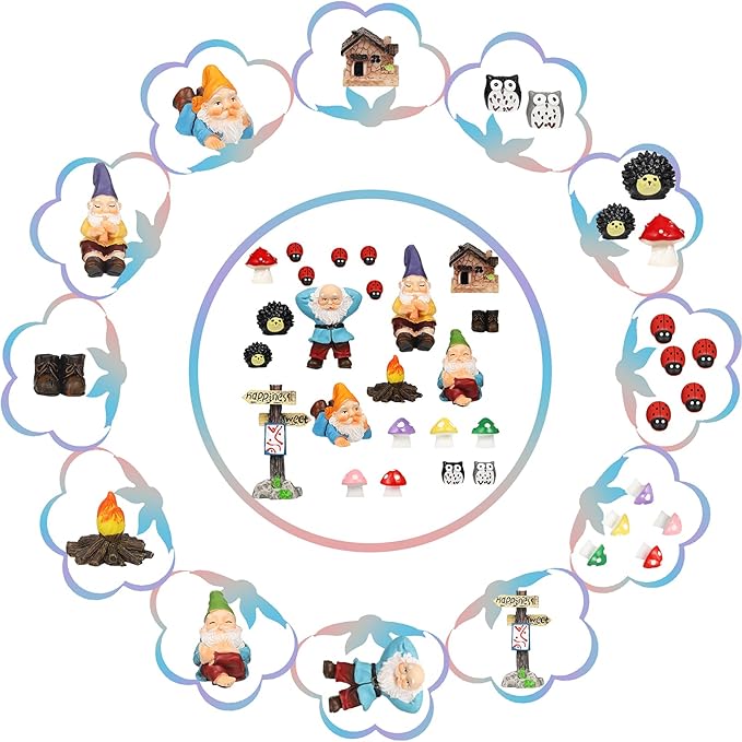 Jetec Gnomes Fairy Resin Statues Miniature Garden Accessories Mini Dwarf Figurine Fairy Miniature Ornament DIY Kit Micro Landscape Ornaments for Outdoor Indoor Patio Yard Lawn Garden (Fire Gnomes)