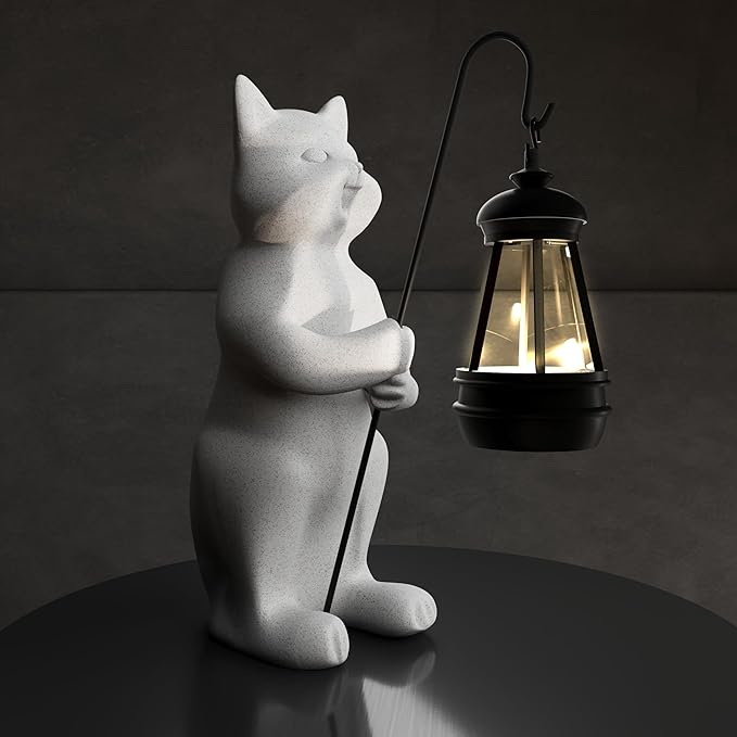 Solar Cat Garden Statue 10 Inch Porch Patio Decor for Outside Yard Decoration Outdoor Unique Housewarming Gardening Birthday Gifts for Cat Lovers Women Grandma