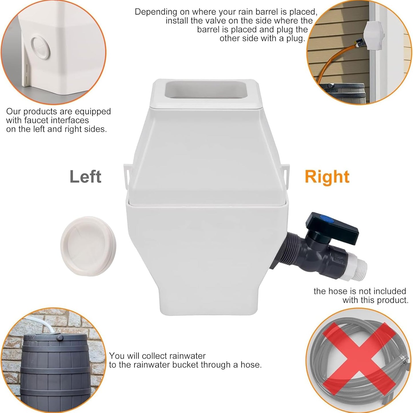 Rain Barrel Diverter Kit - Rainwater Collection System Fits 2x3 or 3x4 Inch Downspout with Filter and PVC Spigot