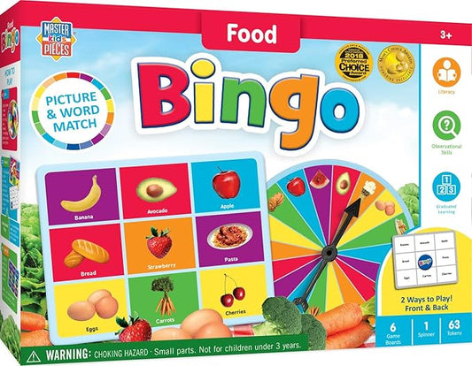 Masterpieces Kids Games - Food Bingo Game - Fun Family Entertainment for Kids and Adults - Educational, Engaging, and Perfect for Game Night, Classroom Activities, and Interactive Play for All Ages