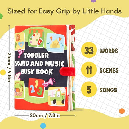 Giant bean Busy Book for Toddlers 1-3, Busy Board Montessori Toys with Sound Panel for 1 2 3 4 5 Year Old, Activity Book Preschool Learning Toys Quiet Books, Birthday Gift, Travel Toy for Airplane Car
