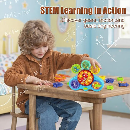 STEM Gears Toys for Kids Ages 3+, Creative Learning Building Blocks, 13Pcs Educational Construction Toy Set, Electric & Manual Dual Mode, Versatile Gear Playset Gift for Boys & Girls