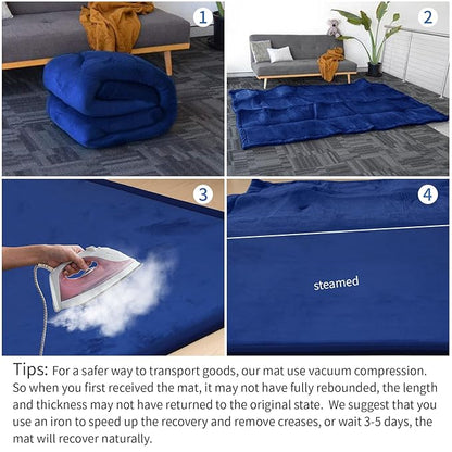Baby Play Mat for Floor,1.3" Thick Memory foam Tummy Time Mat,Soft Coral Velvet Nursery Rug,Extra Large Non Slip Crawling Mat for Toddlers,Infants,kids,oga,Tatami Style for Living Room(Royal Blue)