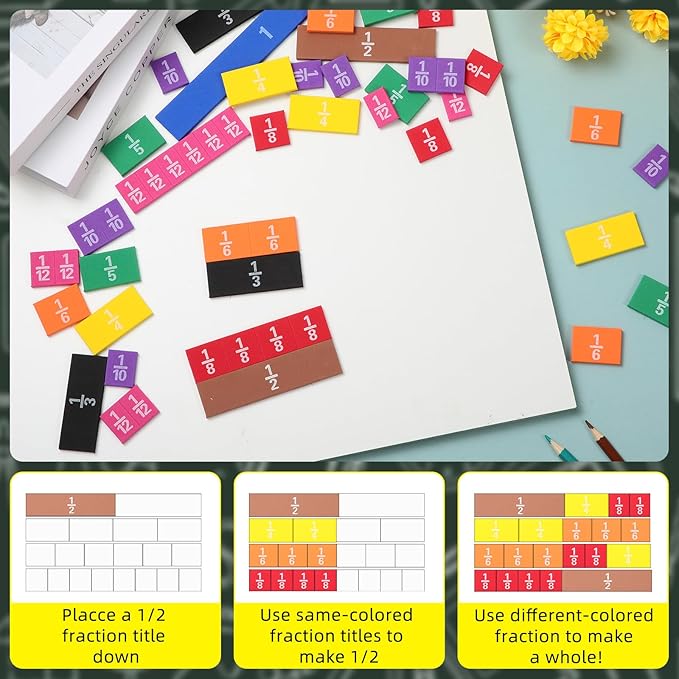 6 Sets Fraction Tiles Set for Math Classroom Fractions Manipulatives Math Manipulatives for Home School Supplies