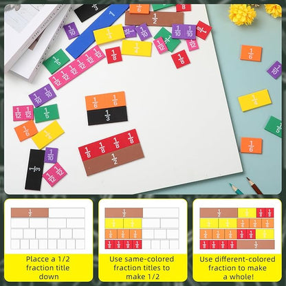 6 Sets Fraction Tiles Set for Math Classroom Fractions Manipulatives Math Manipulatives for Home School Supplies