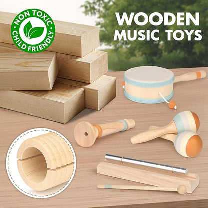 Wooden Musical Toys for Toddlers 1-3 - One 1st Birthday Easter Gifts for Boy & Girl 1-2, Montessori Toys for 2 3 Year Old, Musical Instruments with Drum for Baby Preschool Educational 18+ Months