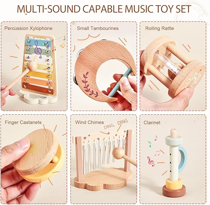 Baby Montessori Musical Instruments,Wooden Percussion Xylophone Musical Toys for Toddlers,Sensory Toys for 18+ Month Old,Kids Preschool Educational,Birthday Gift for Ages 2 3