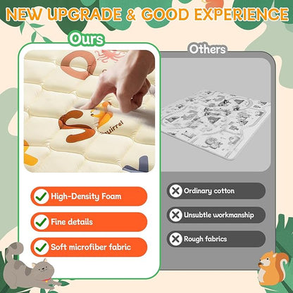 Baby Play Mats for Floor - 47”x47” Baby Play Mat - Playmat for Baby and Toddlers Infants - Thick Tummy Time Floor Mat & Machine Washable - Animals Alphabet