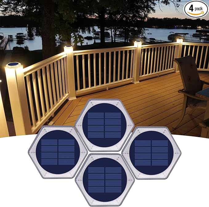 YiLaie Solar Deck Lights Outdoor Auto On/Off, Post Dock Lights Solar Powered Warm White Solar Driveway Lights Markers Waterproof(4 Pack)