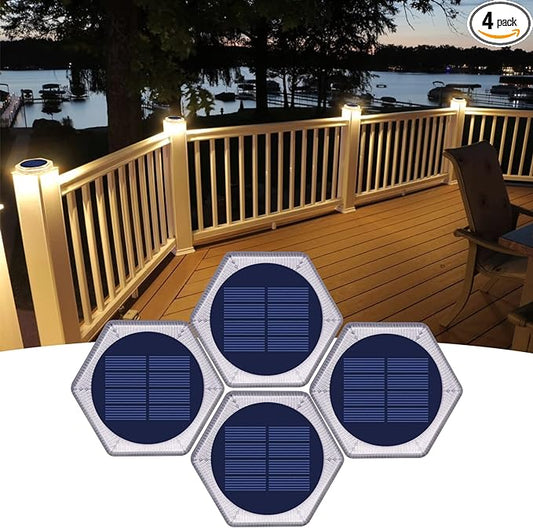 YiLaie Solar Deck Lights Outdoor Auto On/Off, Post Dock Lights Solar Powered Warm White Solar Driveway Lights Markers Waterproof(4 Pack)