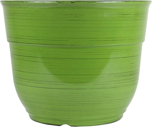 Garden Elements Indoor/Outdoor Glazed Brushed Happy Plastic Planter, Large, Dark Green, 15"