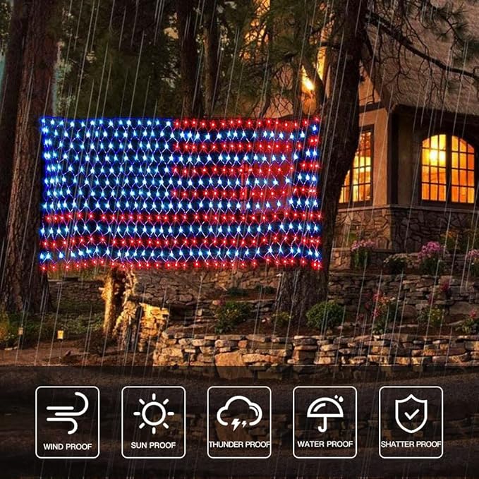 American Flag Light, 420 Super Bright LEDs Net Light Waterproof US for Independence Day July 4th, Yard, Garden Patio Yard Holiday Decoration