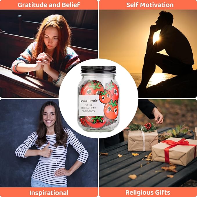 60 PCS Positive Tomato Cards Jar, Emotional Support Jar, Tomato Affirmation Cards, Inspirational Gifts for Women, Cheer Up Gifts, Unique Positive Gift for Women, Teen Girl