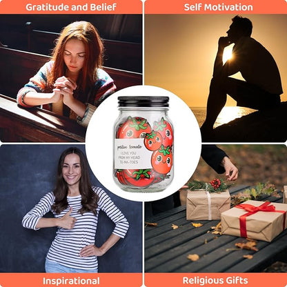 60 PCS Positive Tomato Cards Jar, Emotional Support Jar, Tomato Affirmation Cards, Inspirational Gifts for Women, Cheer Up Gifts, Unique Positive Gift for Women, Teen Girl