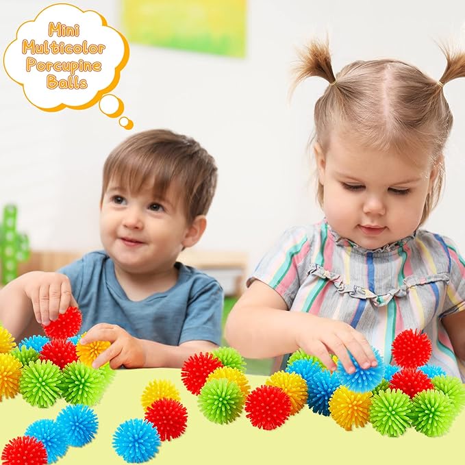 Civaner 40 Pieces Mini Spiky Porcupine Balls Multicolor Small Stress Relief Calming Toy Bright Hedge Balls Soft Colorful Fidget Sensory Toy for Home Office Birthday Party Favors Supplies
