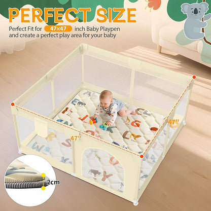 Baby Play Mats for Floor - 47”x47” Baby Play Mat - Playmat for Baby and Toddlers Infants - Thick Tummy Time Floor Mat & Machine Washable - Animals Alphabet