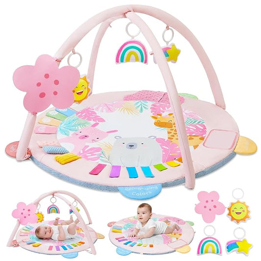 Baby Play Gym Mat Tummy Time Mat, Washable Baby Activity Play Mat for Sensory, Visual, Hearing, Touch Development, Baby Toys Shower Gift for Newborn