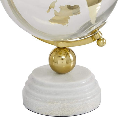 Deco 79 Marble Globe with Marble Base and Tiered Base, 8" x 8" x 13", Gold