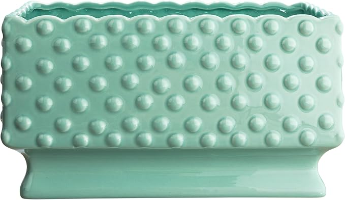 Creative Co-op Ceramic Hobnail Planter with Scalloped Edge and Polka Dots, Aqua
