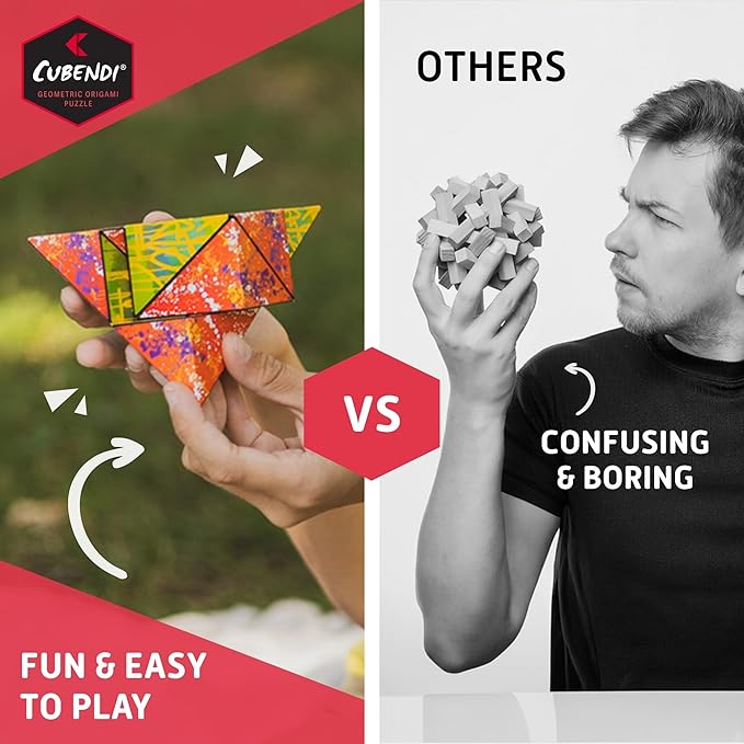 Geometric Origami Puzzle - Infinity Fidget Cube for Adults, Kids & Teens – Mesmerizing & Magnetic Shape Shifting Box w/ 48 Rare Earth Magnets - by Fun in Motion Toys (Twist)