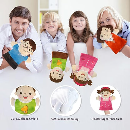 6 Pcs Family Hand Puppets for Kids 9.8 Inch Family Members Puppet Set Mom, Dad, Grandparents, Boy, Girl Soft Plush Hand Puppet Theater Plush Gift Toys for Toddlers Ages 1-3, 4-8 Story Role Play