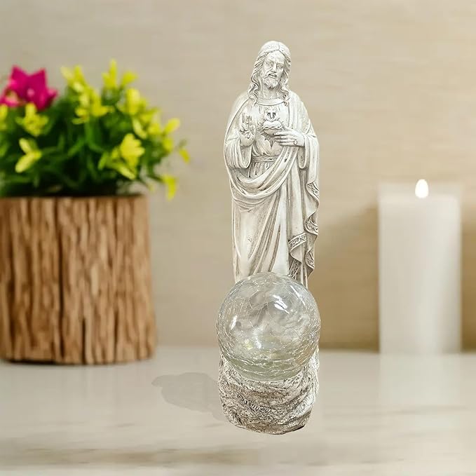 Jesus Statue Outdoor Decor Solar Lights, Religious Garden Statue, Blessed Father Outdoor Figure for Home/Garden Decor, Gift for Men/Father(11.22" H)