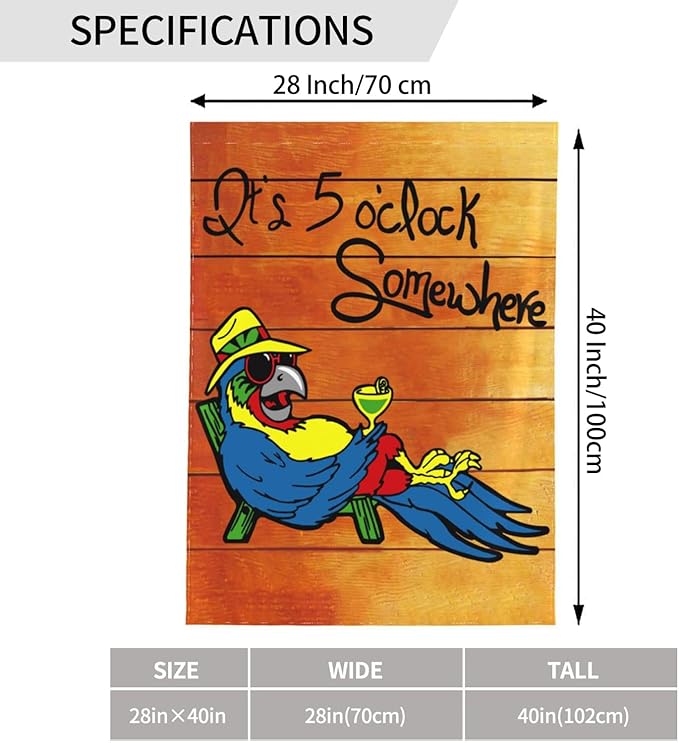 It's 5 O'Clock Somewhere Garden Flag 28x40 Inch Outdoor Decoration Banner Spring Summer Tropical Beach House Flags Yard Farmhouse Garden Deco Indoor Sign, Colour 1