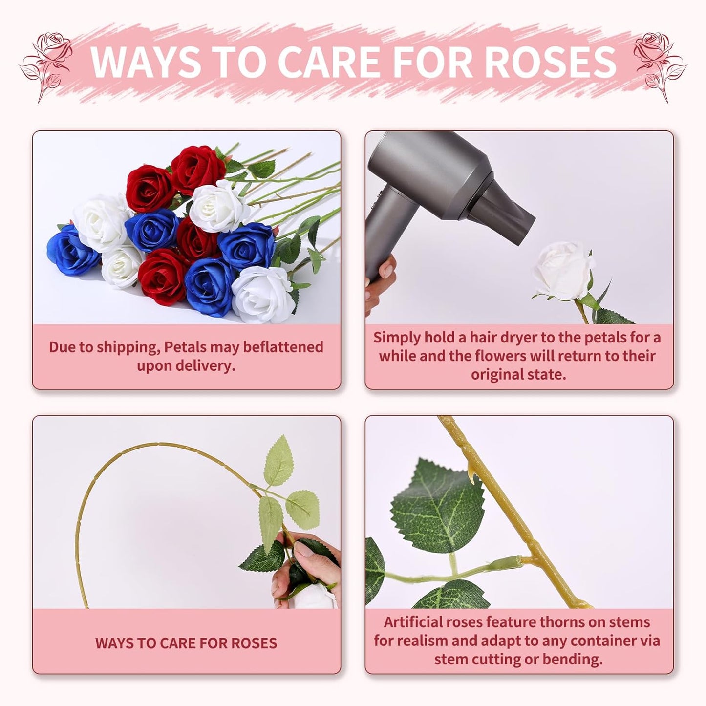 55 PCS Fake Roses Artificial Flowers Bulk, Mixed Roses Bridal Bouquet Silk Faux Rose with Stems for Wedding Flowers Decoration, Valentine's Day, Bridal Bouquet, Anniversary,Home Decor(55PCS)